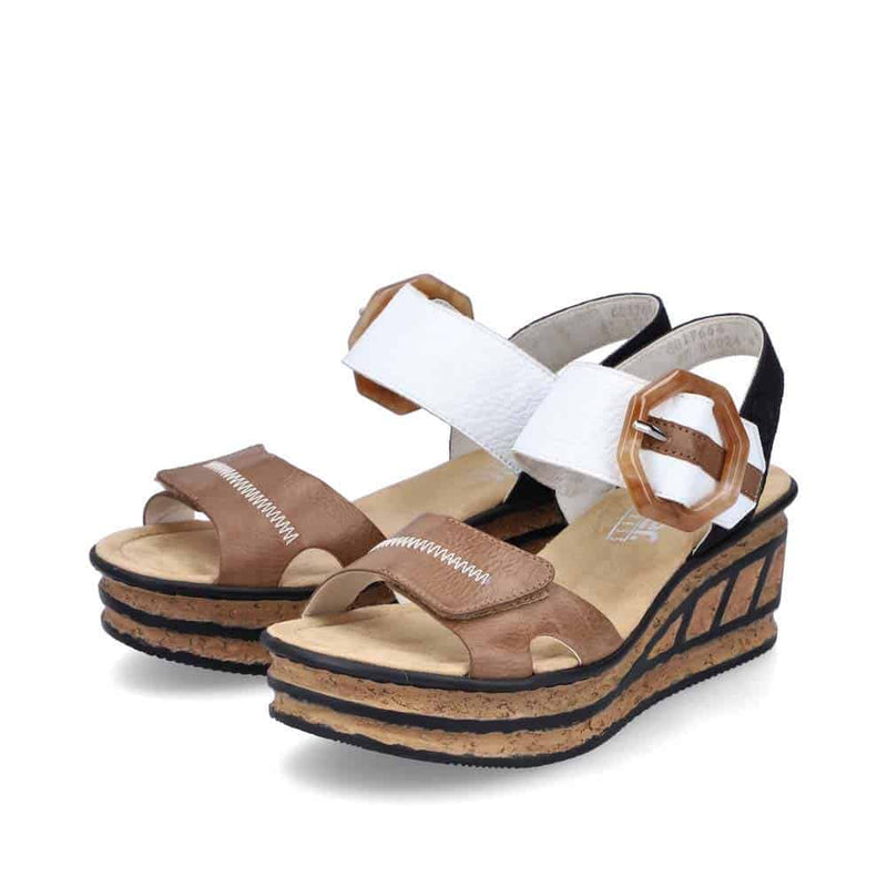 Rieker Womens Platform Sandal Eagle -68176-64 - Multi Black & Brown